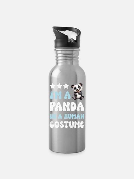 Panda Pandabär - Trinkflasche mit integriertem Trinkhalm - Lightsilver