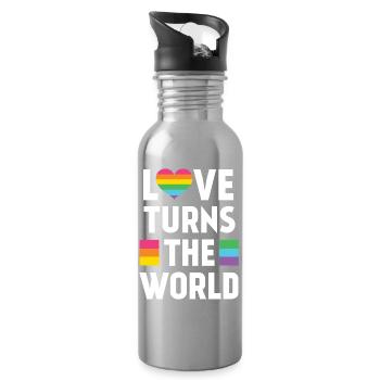 Pride Month LGBT - Liebe dreht die Welt - Trinkflasche mit integriertem Trinkhalm - Lightsilver - Rechts