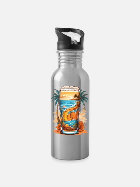 Strand Bier - Trinkflasche mit integriertem Trinkhalm - Lightsilver