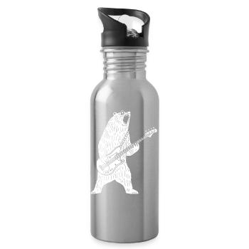 Polar bear guitarist - Water bottle with straw - silver - Right