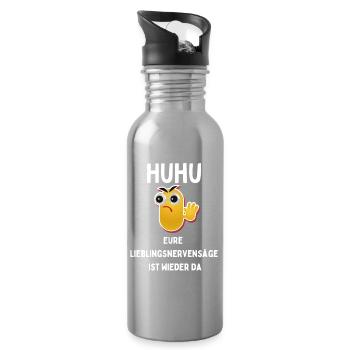HUHU Nervensäge Lieblingsspruch - Trinkflasche mit integriertem Trinkhalm - Lightsilver - Rechts