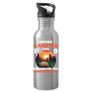 Lustiger Camper 70 Geburtstag Camping Spruch - Trinkflasche mit integriertem Trinkhalm - Lightsilver - Rechts