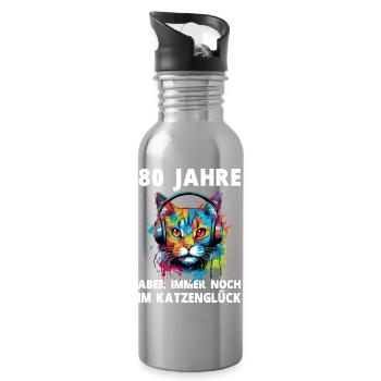 Katze 80 Geburtstag Kater Katzen Spruch - Trinkflasche mit integriertem Trinkhalm - Lightsilver - Rechts