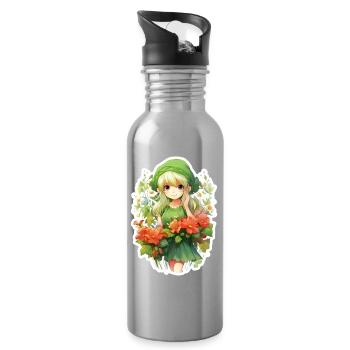 Blonde Elf Girl Flower Field Fantasy Shirt - Water bottle with straw - silver - Right