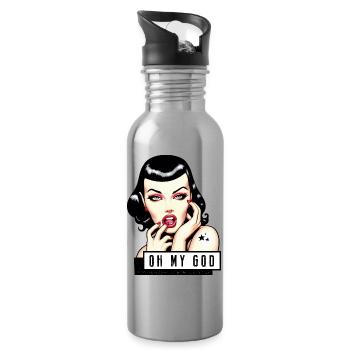 Lola Rockabilly Illustration TShirt - Trinkflasche mit integriertem Trinkhalm - Lightsilver - Rechts