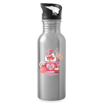 Valentinstag Geschenk,Happy Valentine's Day Shirt - Trinkflasche mit integriertem Trinkhalm - Lightsilver - Rechts