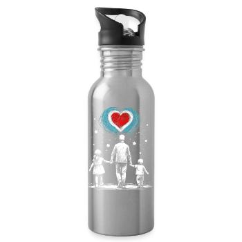 Father's Day Best Dad Love Kids Family - Water bottle with straw - silver - Right