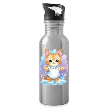 Süße Baby Katze - Trinkflasche mit integriertem Trinkhalm - Lightsilver - Rechts