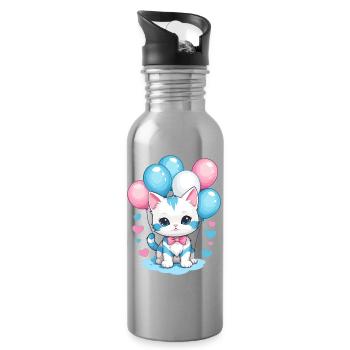 Süße Baby Katze - Trinkflasche mit integriertem Trinkhalm - Lightsilver - Rechts
