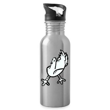 Expressive cartoon chicken print - Water bottle with straw - silver - Right
