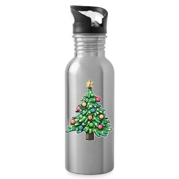 Festive Christmas Tree with Colourful Ornaments - Water bottle with straw - silver - Right