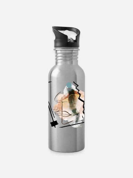 Aquarelle abstraite Tons de terre - Gourde avec paille intégrée - argent clair