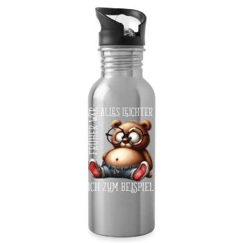 dicke Teddybär mit Jeans Sneaker lustige Sprüche - Trinkflasche mit integriertem Trinkhalm - Lightsilver - Rechts