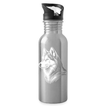 Huskykopf, schwarz-weiß, Hundeschlitten - Trinkflasche mit integriertem Trinkhalm - Lightsilver - Rechts