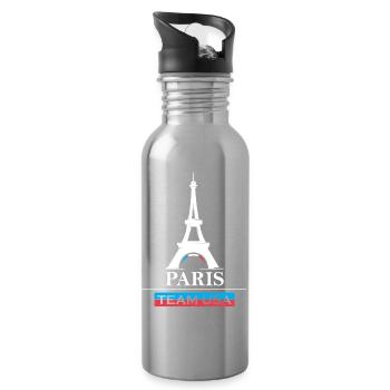 Paris team United States Sports Games Athlete Sportsman Logo - Water bottle with straw - silver - Right