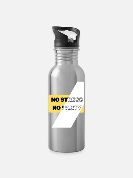 No Stress No Party - Water bottle with straw - silver