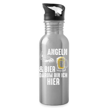 Angeln und Bier, darum bin ich hier. - Trinkflasche mit integriertem Trinkhalm - Lightsilver - Rechts