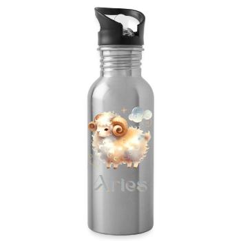 Elegantes Aries Sternzeichen Aquarell Geschenk - Trinkflasche mit integriertem Trinkhalm - Lightsilver - Rechts