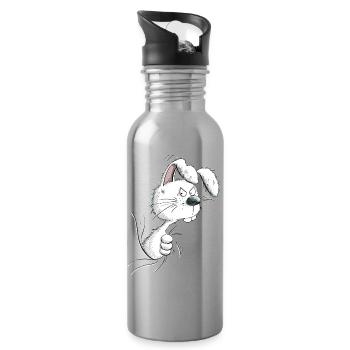 Mürrischer Weißer Nö Hase I Hasenmotiv Kaninchen - Trinkflasche mit integriertem Trinkhalm - Lightsilver - Rechts