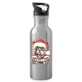 Weihnachtsbulldog mit Brille - Trinkflasche mit integriertem Trinkhalm - Lightsilver - Rechts