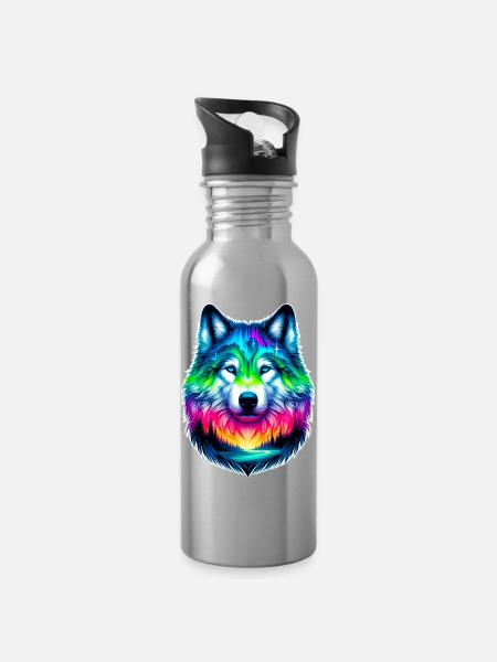 Wolf - Trinkflasche mit integriertem Trinkhalm - Lightsilver