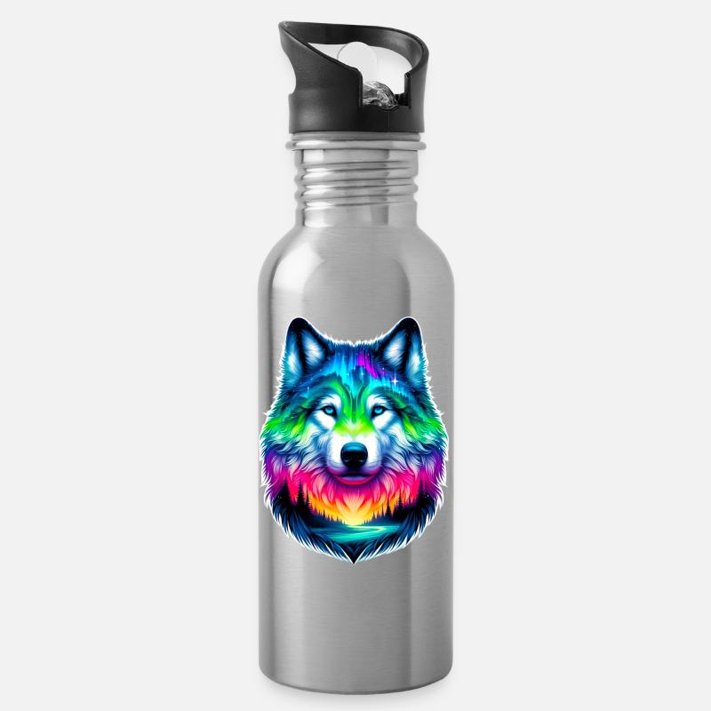 Wolf - Trinkflasche mit integriertem Trinkhalm - Lightsilver