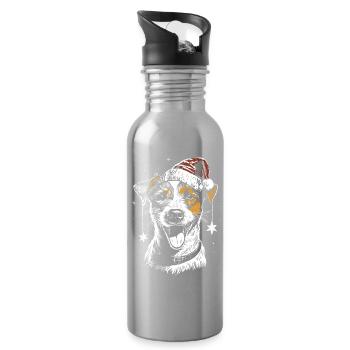 Jack Russell Terrier mit Weihnachtsmütze und Stern - Trinkflasche mit integriertem Trinkhalm - Lightsilver - Rechts