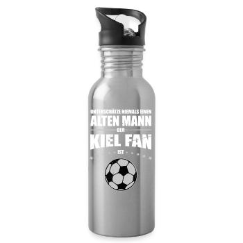 Alter Mann - Kiel Fan | Retro Vintage Design - Trinkflasche mit integriertem Trinkhalm - Lightsilver - Rechts