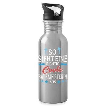 So sieht eine richtig coole Bademeisterin aus - Trinkflasche mit integriertem Trinkhalm - Lightsilver - Rechts