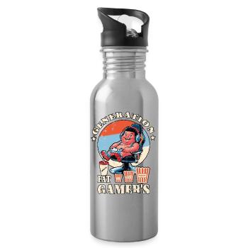 Fette Gamer Kinder - Trinkflasche mit integriertem Trinkhalm - Lightsilver - Rechts