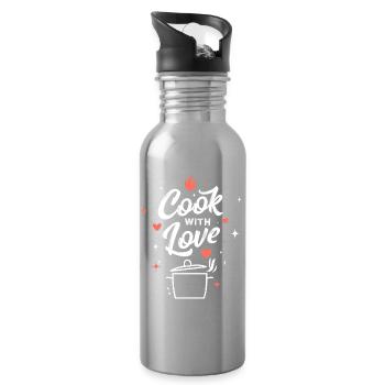 Kochen mit Liebe - Trinkflasche mit integriertem Trinkhalm - Lightsilver - Rechts