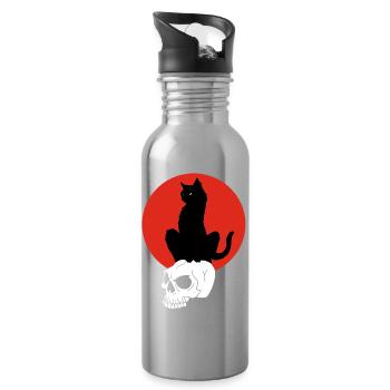 Schwarze Katze und Rote Sonne - Trinkflasche mit integriertem Trinkhalm - Lightsilver - Rechts