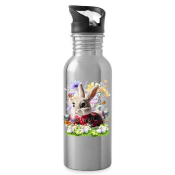 Osterhase im Blumenfeld - Trinkflasche mit integriertem Trinkhalm - Lightsilver - Rechts
