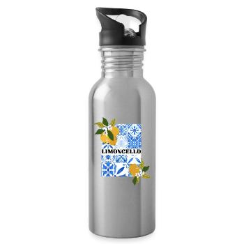 Limoncello – Zitrusfrüchte und Azulejo Muster - Trinkflasche mit integriertem Trinkhalm - Lightsilver - Rechts