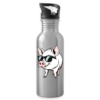 Cochon - Gourde avec paille intégrée - argent clair - Droite