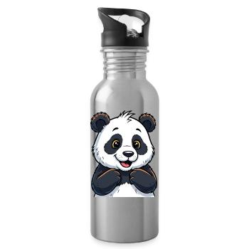 Niedlicher Panda mit fröhlichem Gesicht - Trinkflasche mit integriertem Trinkhalm - Lightsilver - Rechts
