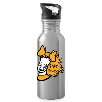 Horse Girl Female Cute Pretty Bow Woman - Water bottle with straw - silver - Right