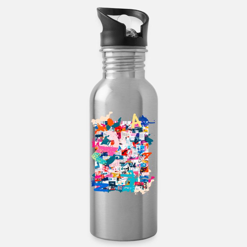 Modèle, Pop Art, Art, Collage, Art, Journal, Typo - Gourde avec paille intégrée - argent clair