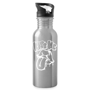 kiss me Mund Graffiti Streetart Kunst - Trinkflasche mit integriertem Trinkhalm - Lightsilver - Rechts