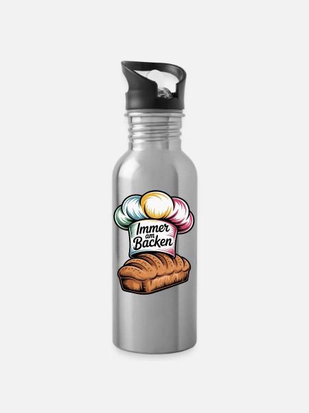 Backen Essen & Genuss Witz - Trinkflasche mit integriertem Trinkhalm - Lightsilver
