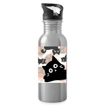 Cheerful cute cats cats funny - Water bottle with straw - silver - Right