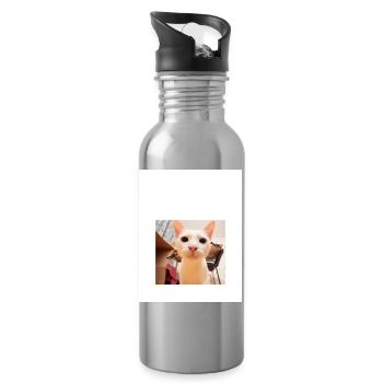 Playful Cat Portrait with Sniffing Detail - Water bottle with straw - silver - Right