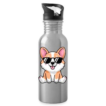 Verspielter Corgi mit Sonnenbrille - Trinkflasche mit integriertem Trinkhalm - Lightsilver - Rechts