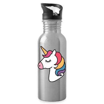 Rainbow Unicorn - Water bottle with straw - silver - Right
