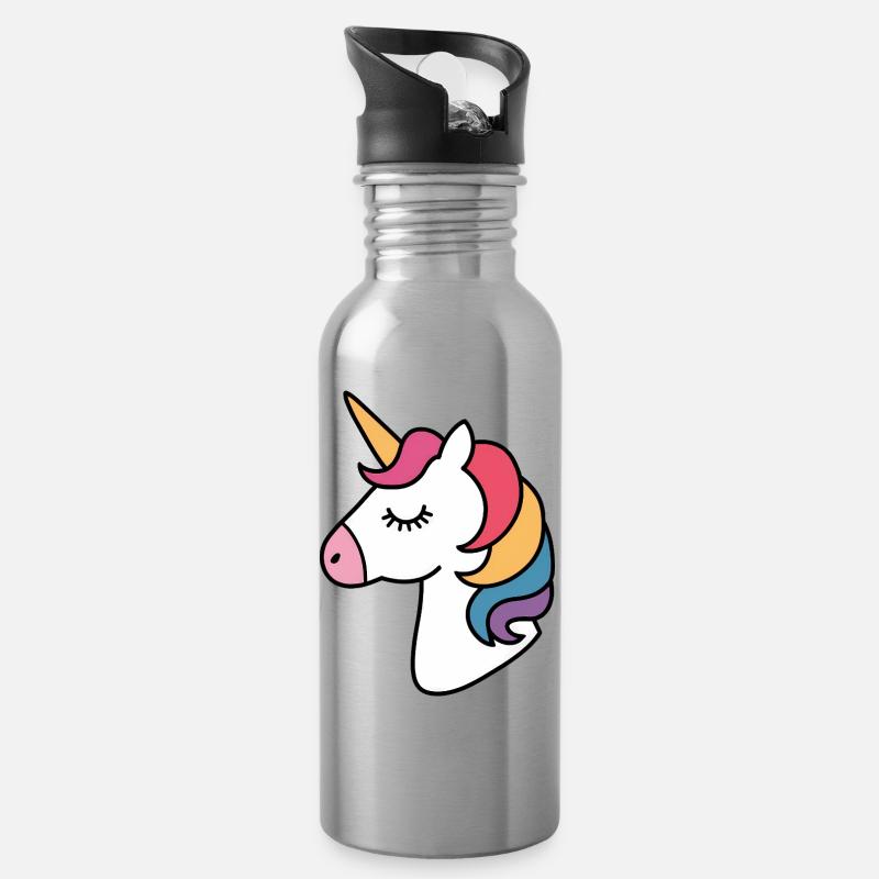 Rainbow Unicorn - Water bottle with straw - silver