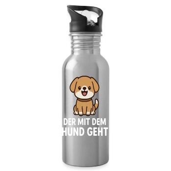 Funny dog with index card design - Water bottle with straw - silver - Right