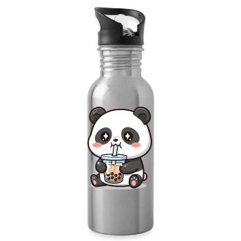 Cuddly panda bear with bubble tea - Water bottle with straw - silver - Right