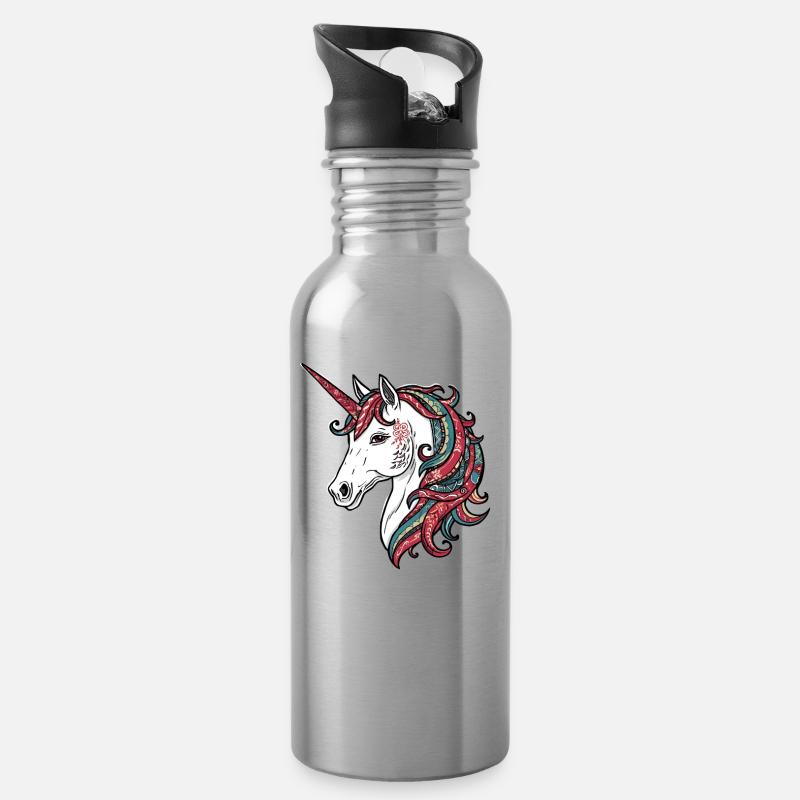 Licorne - Gourde avec paille intégrée - argent clair