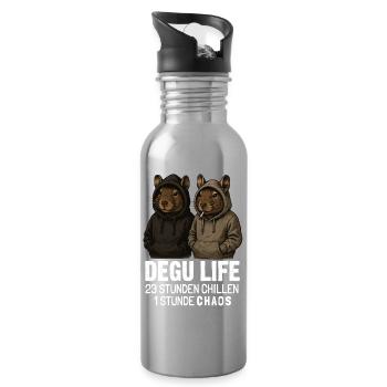 Degu Life 23 Hours Chilling 1 Hour Chaos - Water bottle with straw - silver - Right