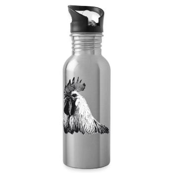 Ausdrucksstarker Hahn in Schwarzweiß - Trinkflasche mit integriertem Trinkhalm - Lightsilver - Rechts